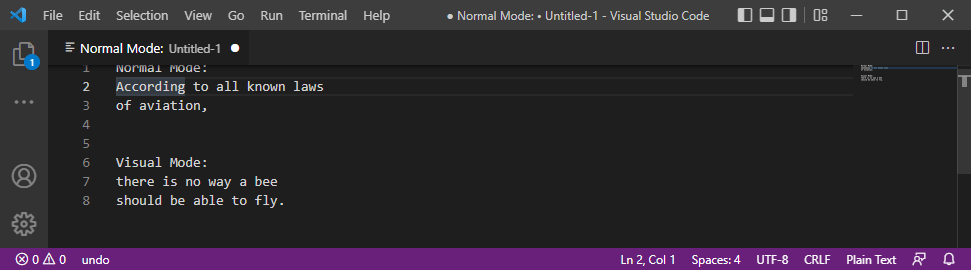 Display for using registry command in visual mode got cutoff before the ...