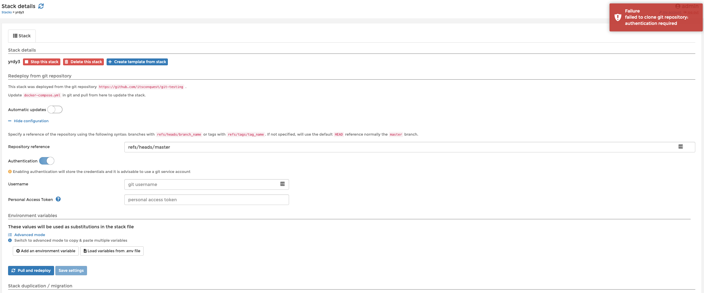 UI bugs when using a personal access token when deploying from Git ...