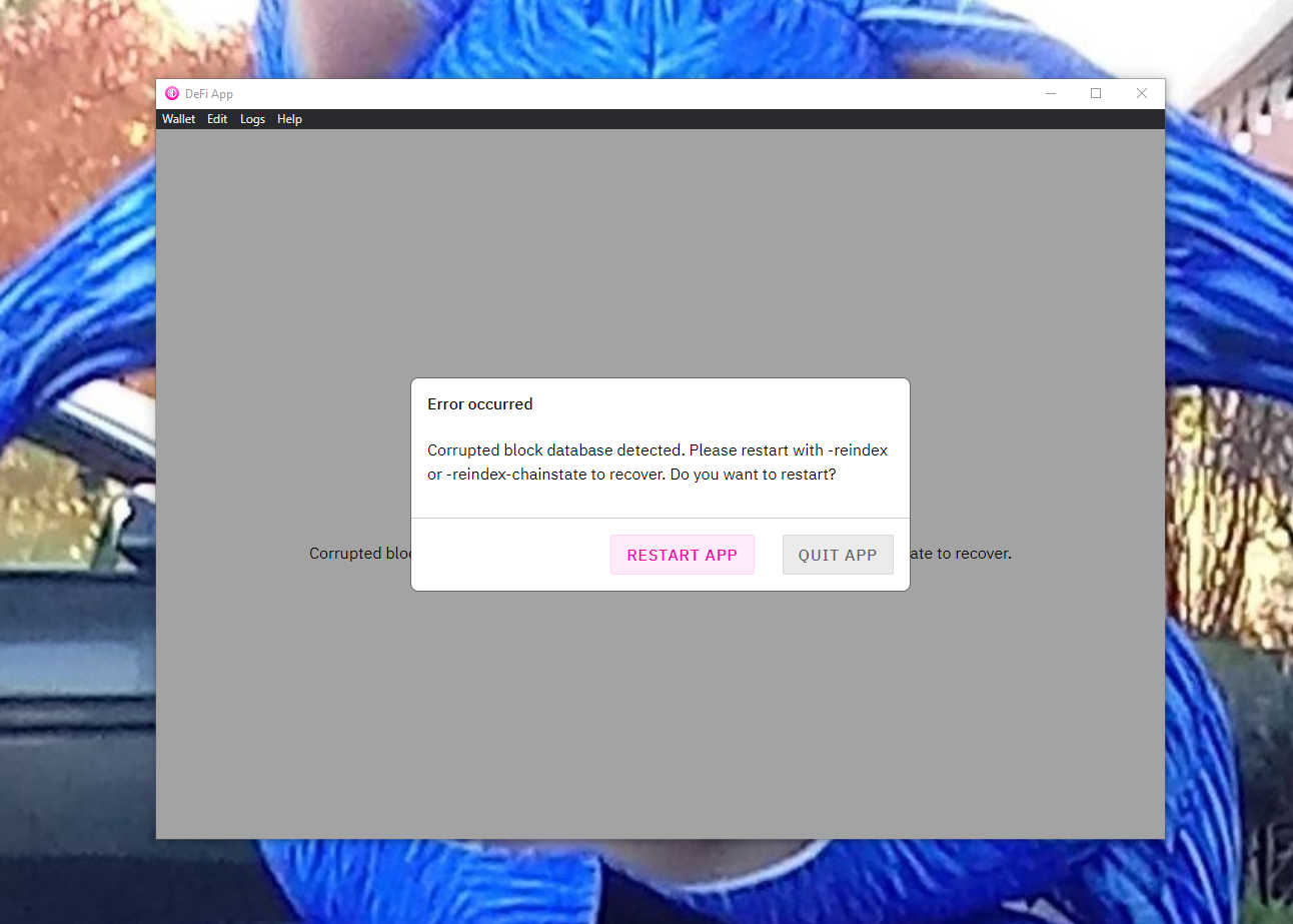 error when restarting defi app
