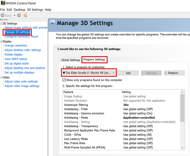 SkyrimVR nVidia Settings 1 smaller