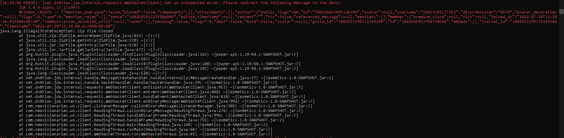 Bug when an event is triggered (using Spigot server to run the bot ...
