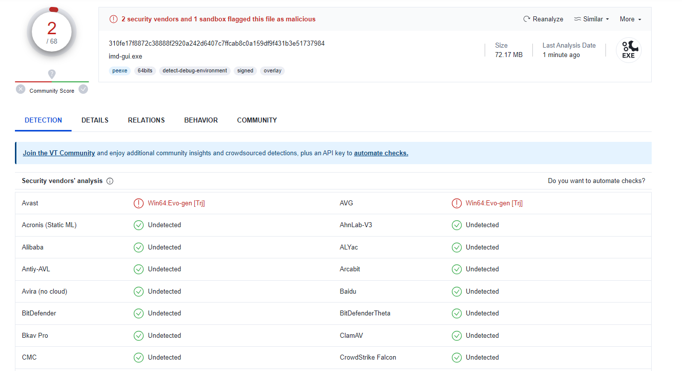 Latest file detected as Trojan by AVG, Avast and sandbox · Issue #93 ...