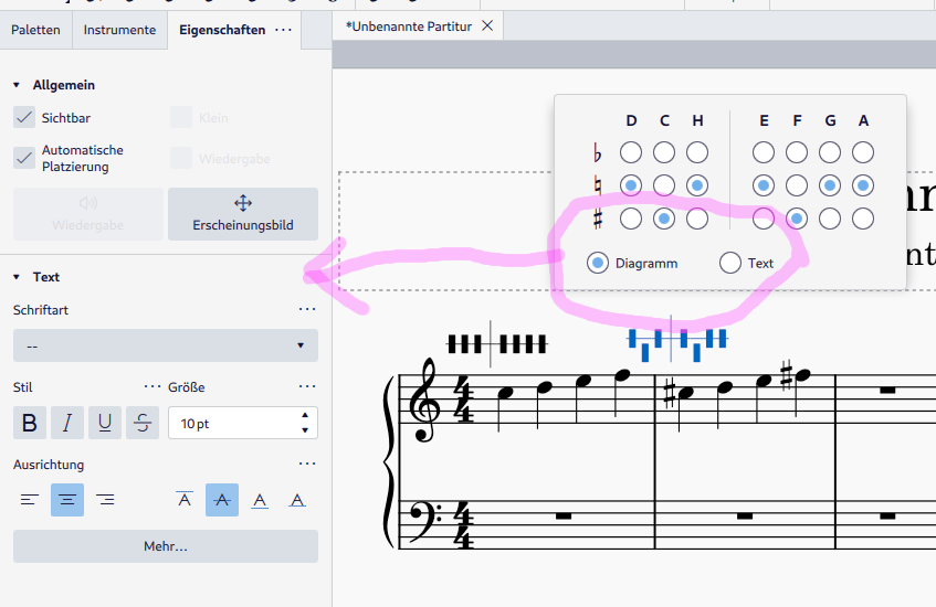 move harp pedal setting “text/diagram” to properties panel · Issue