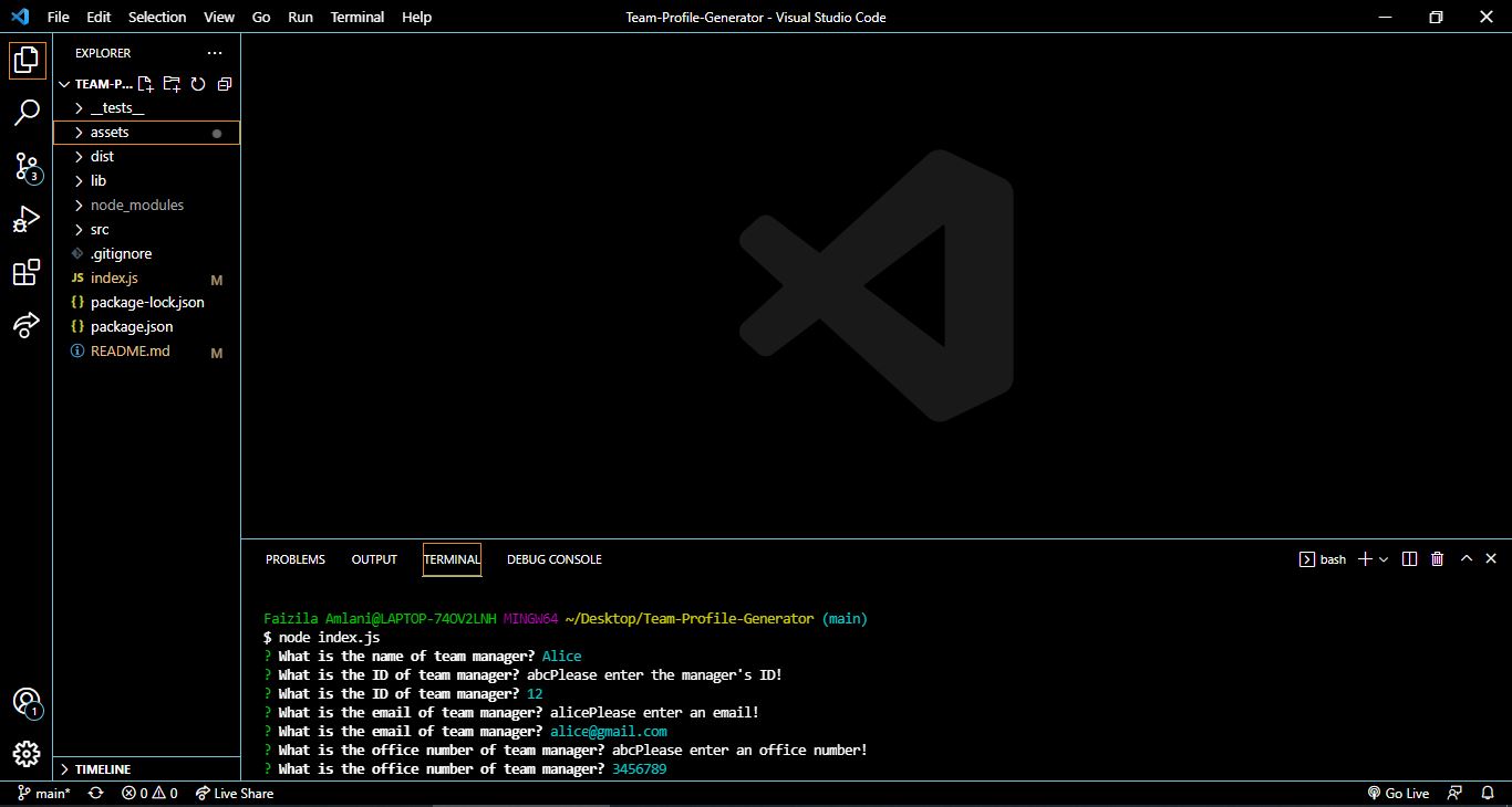 GitHub - Faizila/Team-Profile-Generator: It's a command-line-input ...