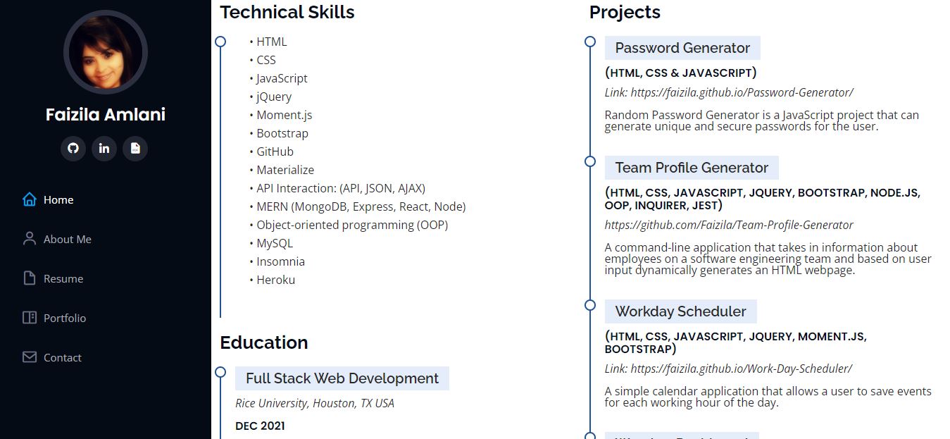 GitHub - Faizila/Updated-Professional-Portfolio: This portfolio page is ...