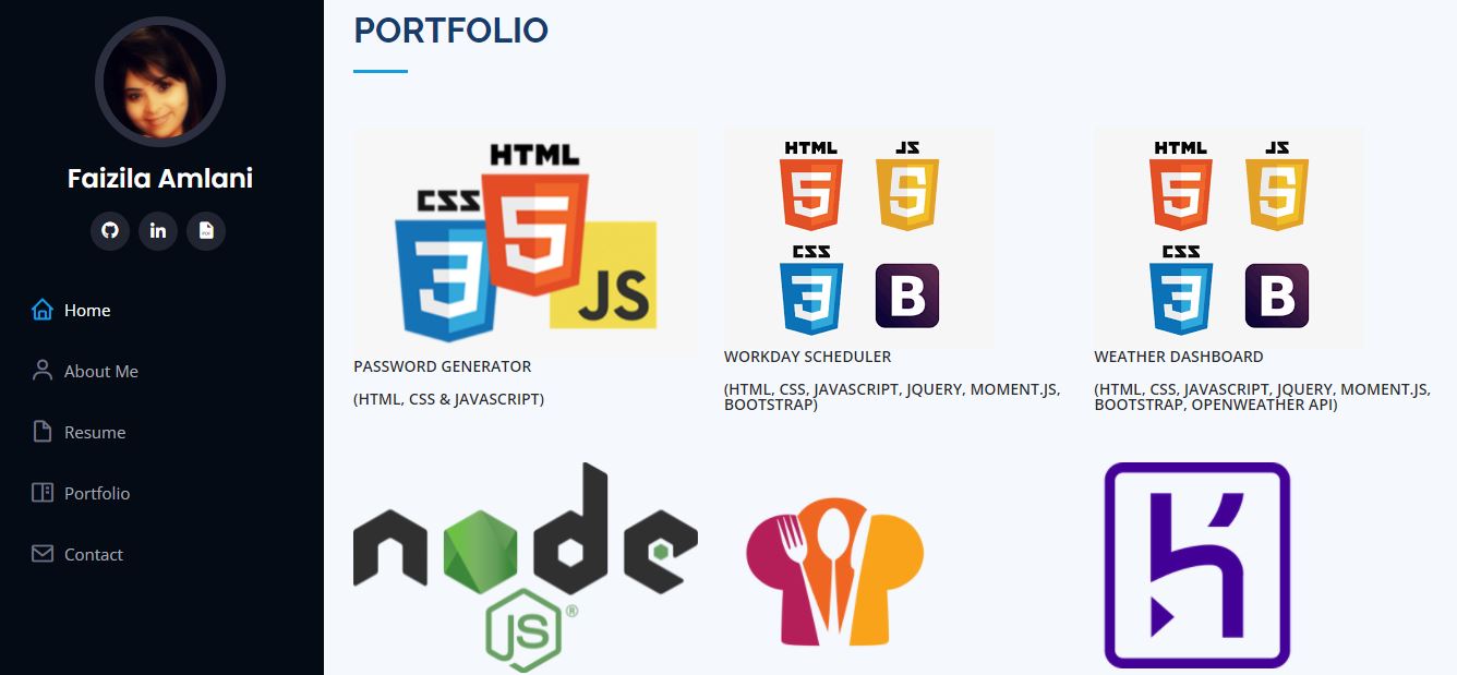 GitHub - Faizila/Updated-Professional-Portfolio: This portfolio page is ...