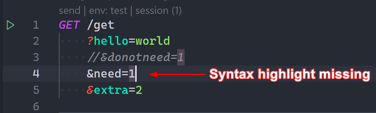 Syntax highlight missing for next line of a commentted query item line ...