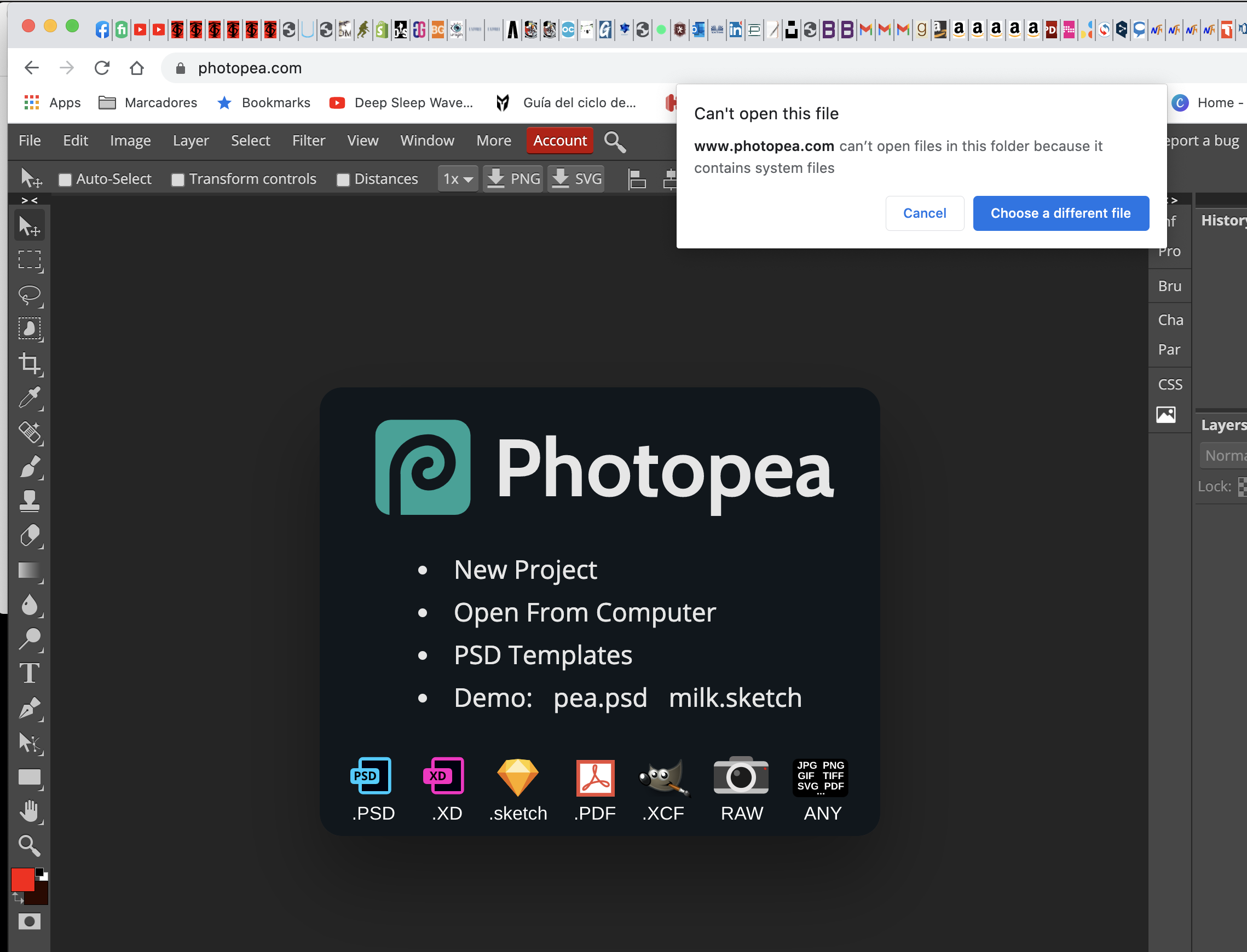 Sudden non acceptance of files · Issue #2813 · photopea/photopea · GitHub