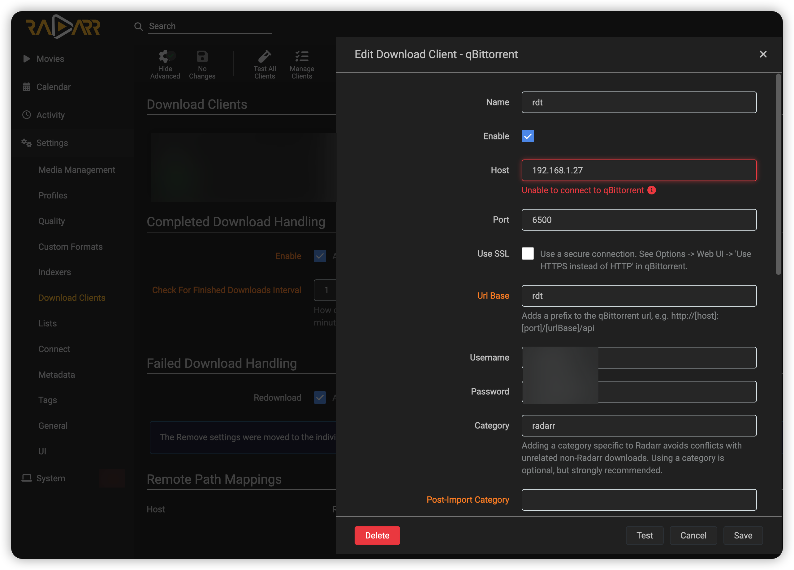 BasePath is not working with radarr · Issue 309 · rogerfar/rdtclient