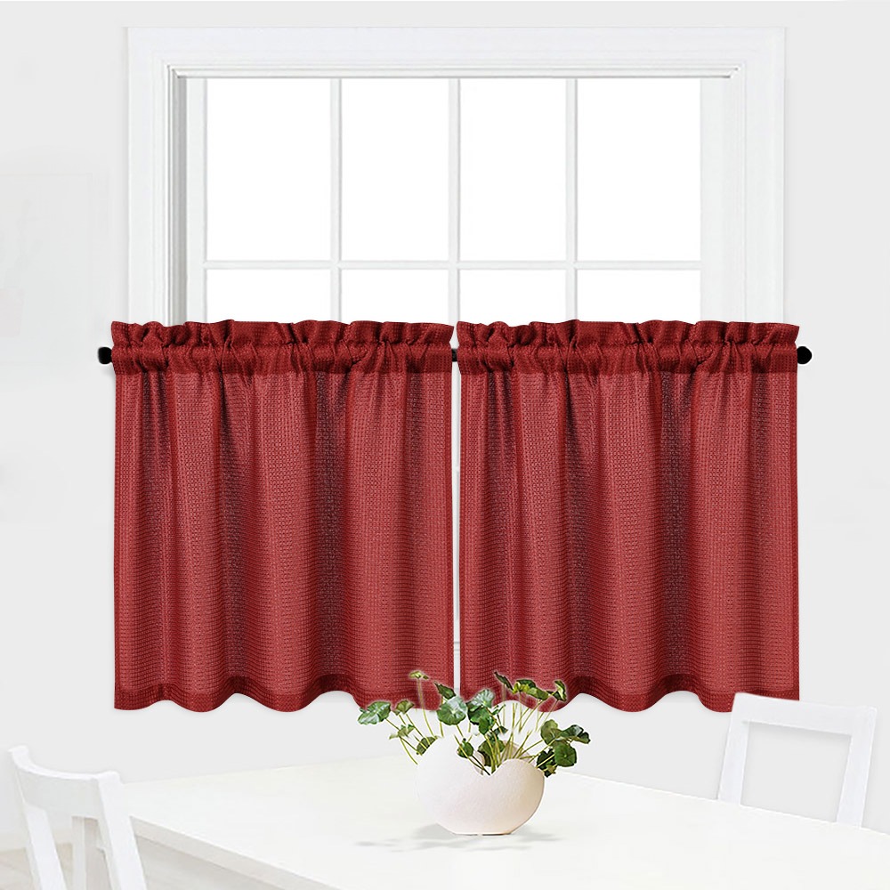 Short Window Curtain Waterproof Waffle Weave Textured Valance for