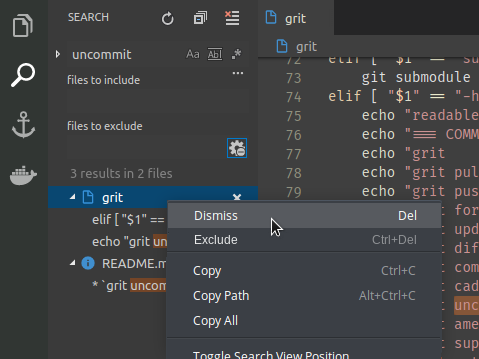 Exclude files by right clicking result in search panel · Issue #67079 ...