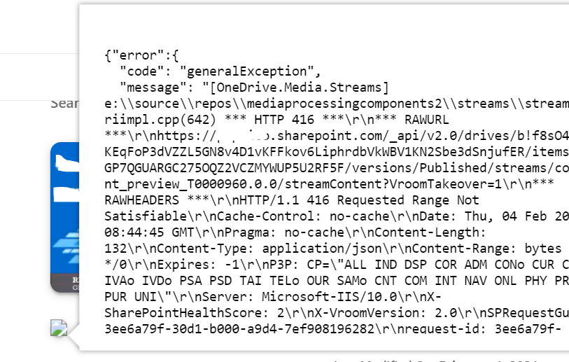 Error code on click of image thumbnail · Issue #741 · microsoft-search ...
