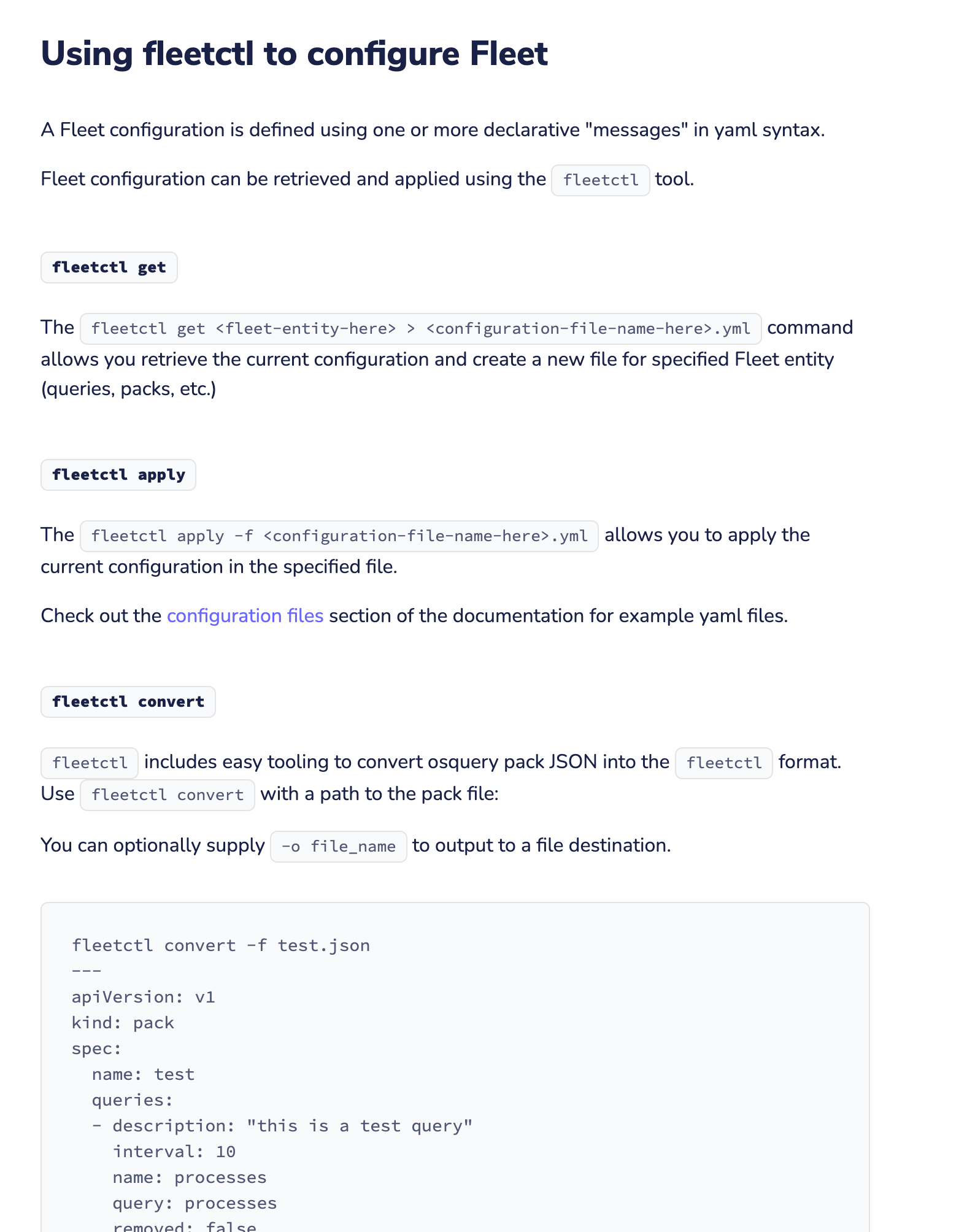 fleetdm.com/docs - Prefer not to have inline code blocks as section ...