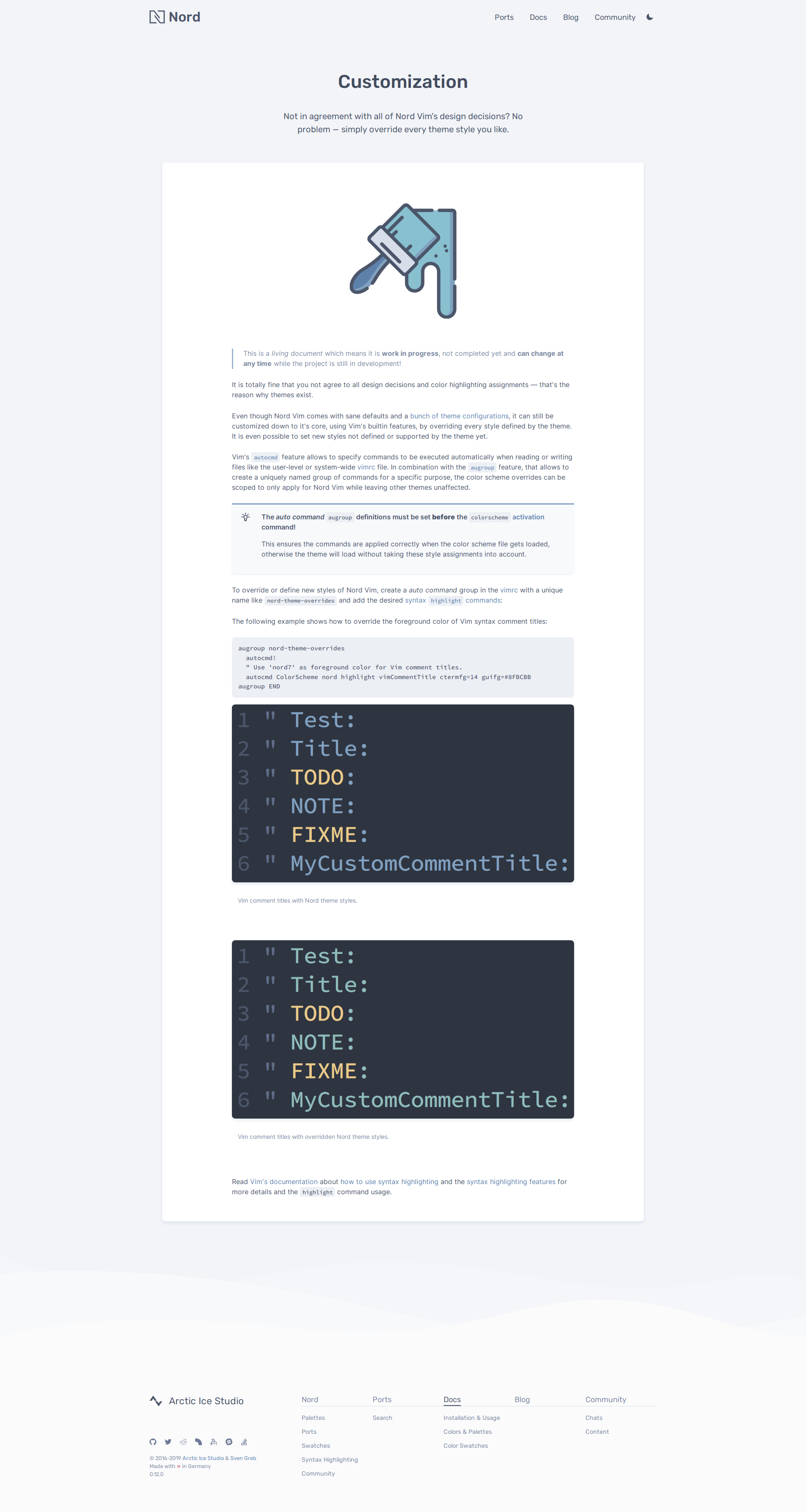 Preview: Nord Vim Docs Configuration Docs Page