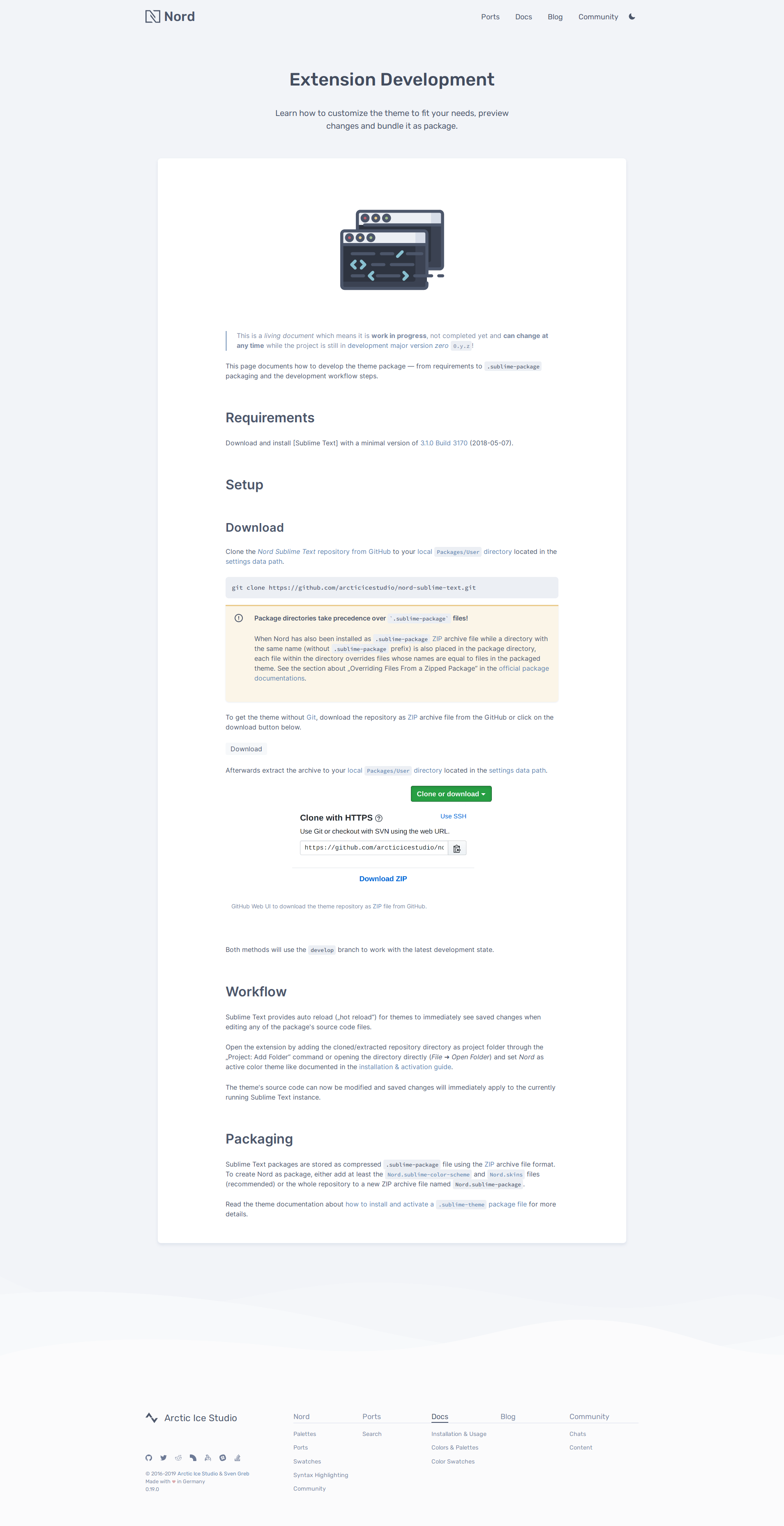 Preview: Nord Sublime Text Docs Package Development Docs Page