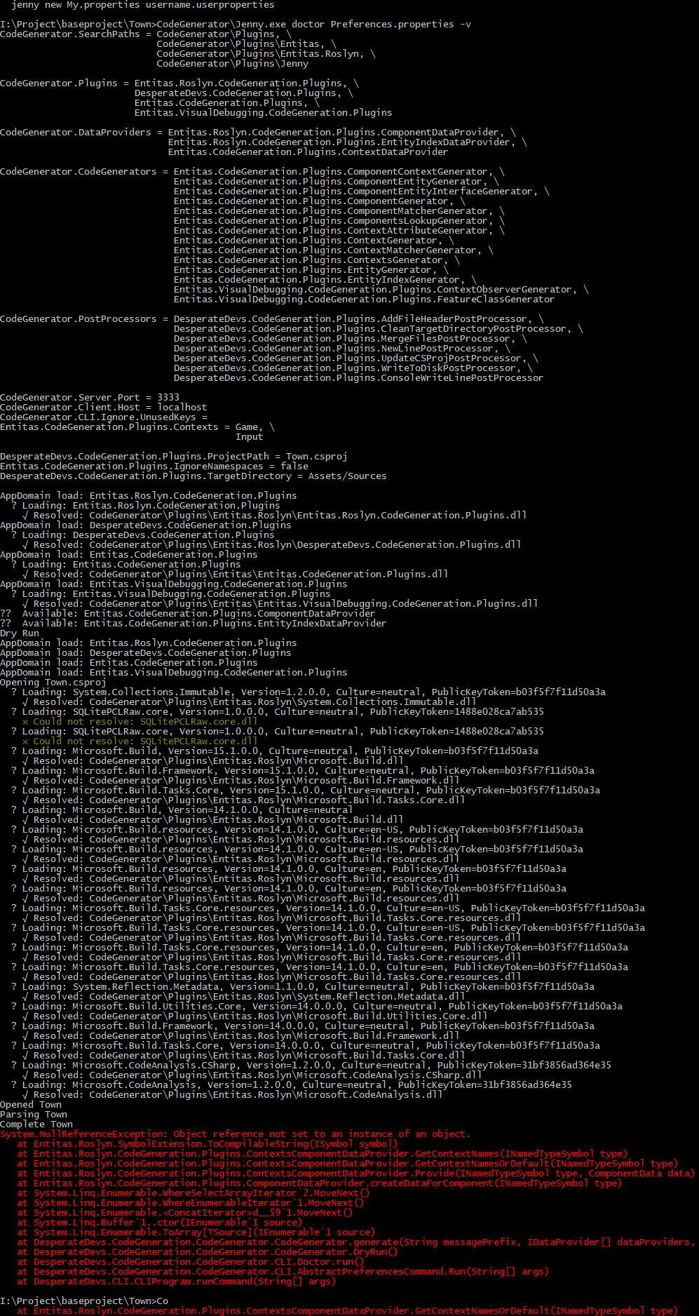 [CodeGenerator] Object reference not set to an instance of an object ...