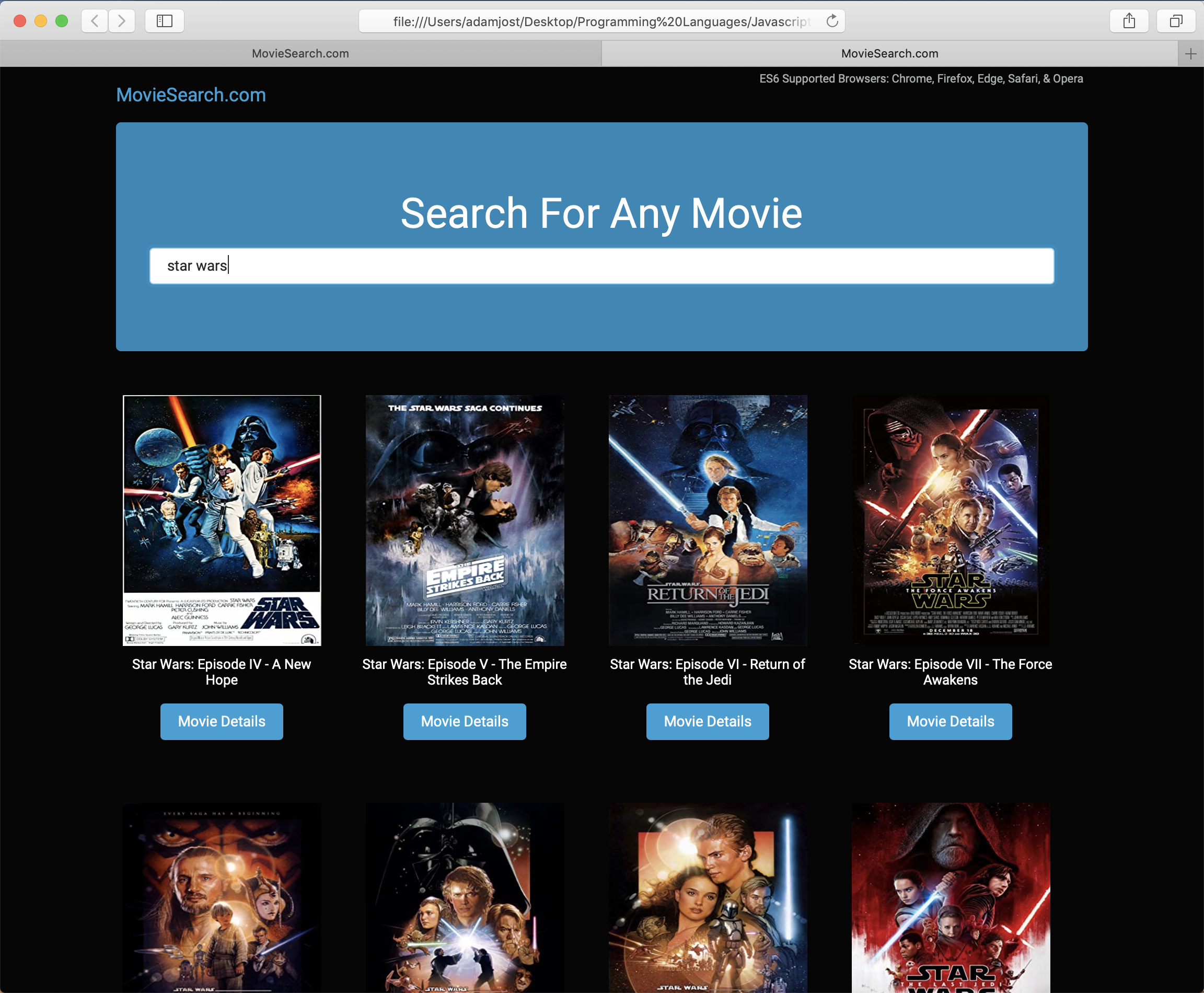 GitHub - adamthecreator369/MovieSearchApp: Javascript web application ...