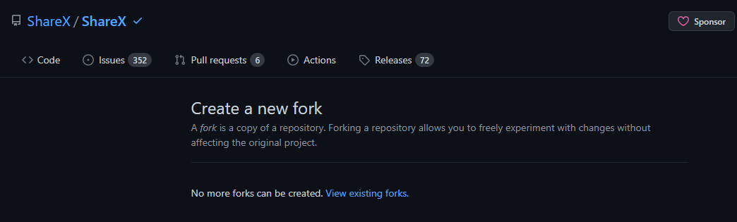 No longer able to create forks · Issue #6230 · ShareX/ShareX · GitHub