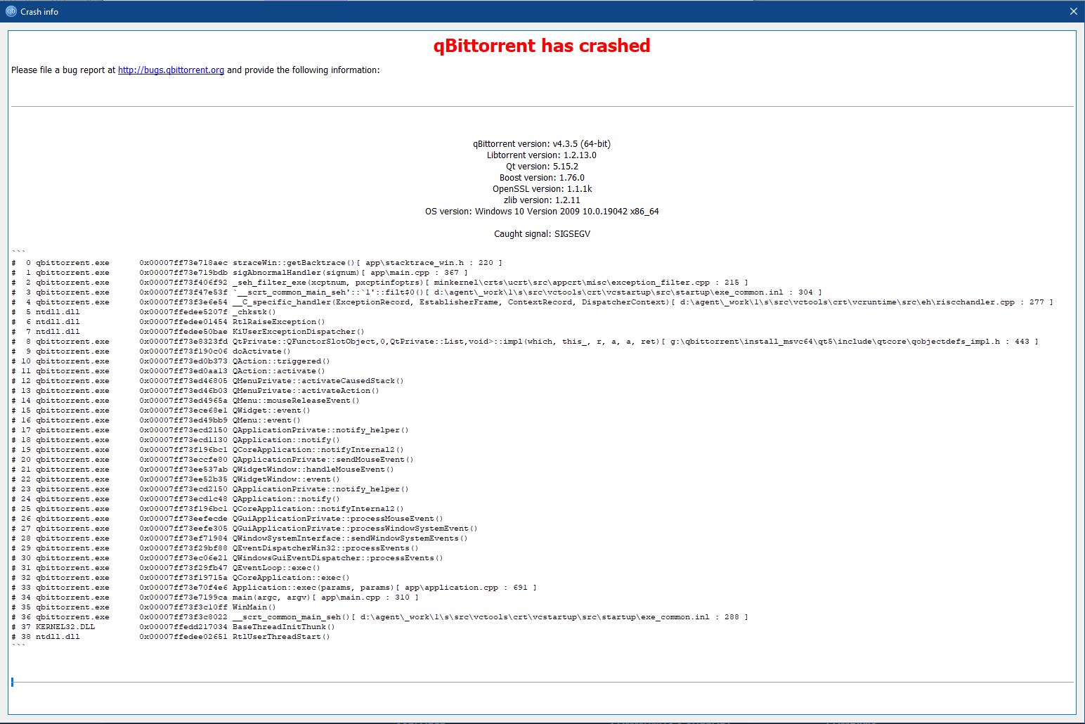 qbittorrent is still crashing · Issue 14994 · qbittorrent/qBittorrent