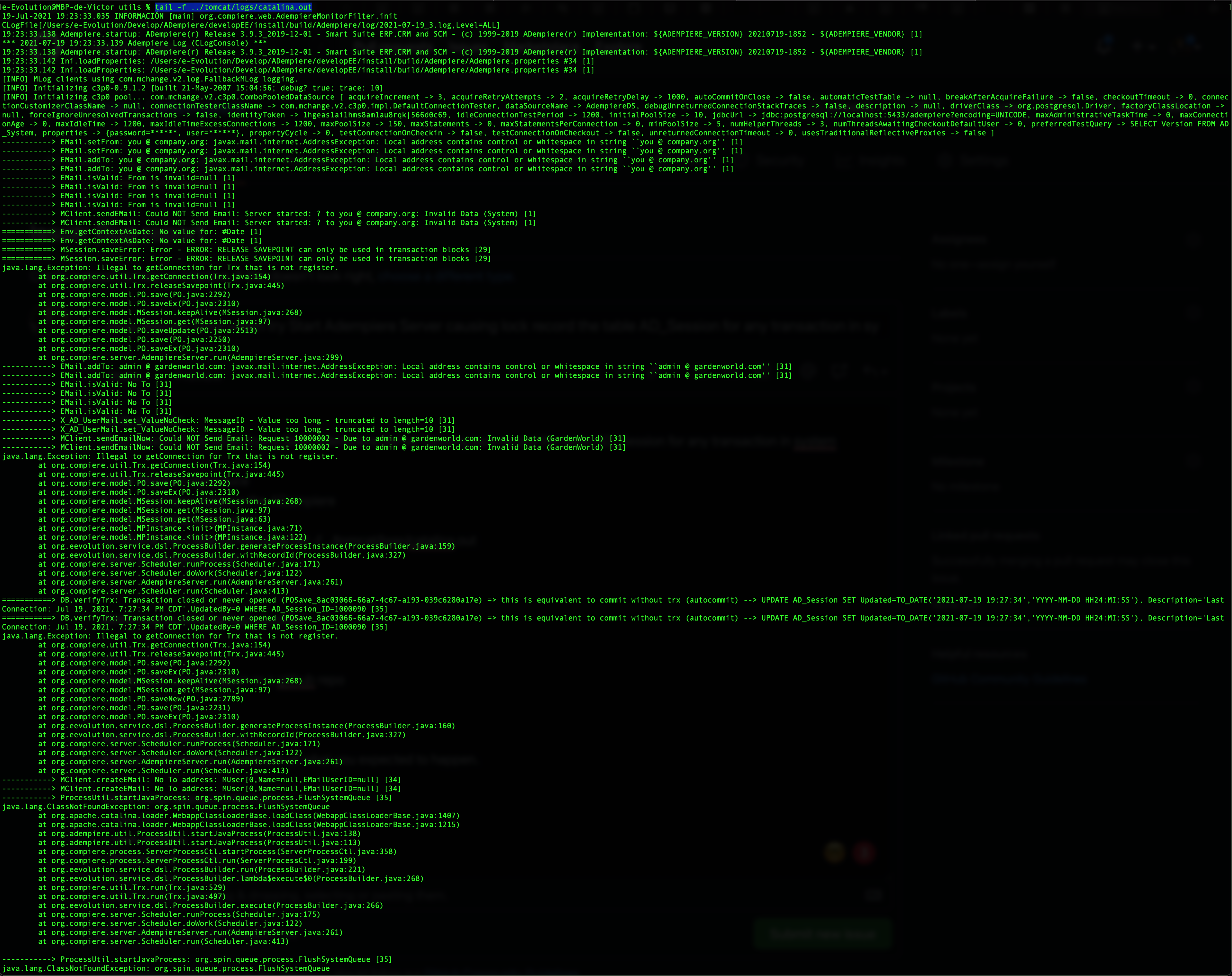 Bug Report] Error when try Start Adempiere Server causing lock record the  table AD_Session for any transaction in system · Issue #3551 ·  adempiere/adempiere