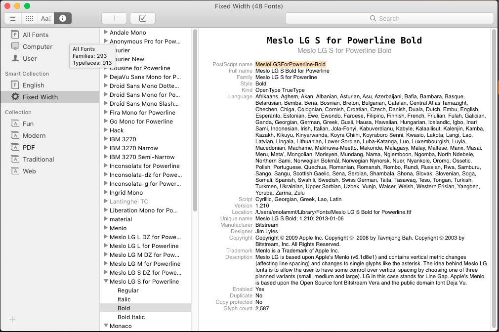 screenshot of font book