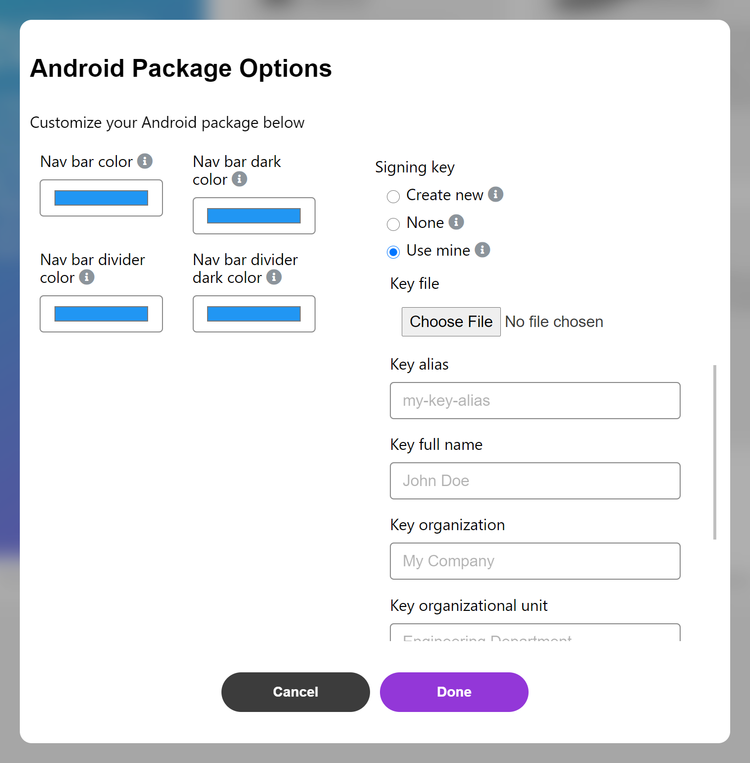 [Improve UX] Hide some key fields, if "Use mine" option is selected for ...