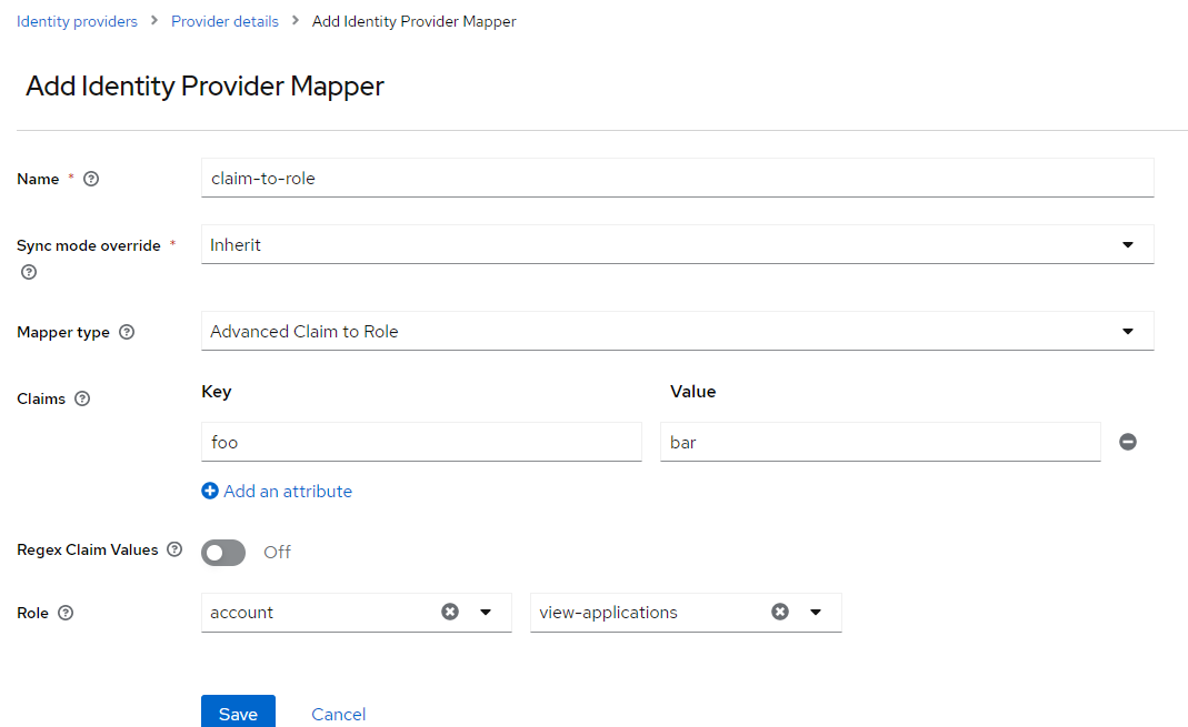 OpenID COnnect Identity Provide mapper configuration "Advanced Claim to