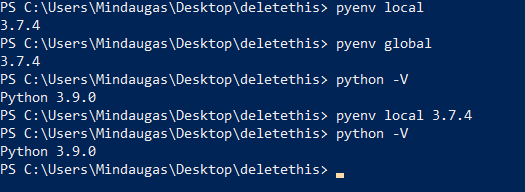 bug: Python -V still calls the global python after setting local python ...