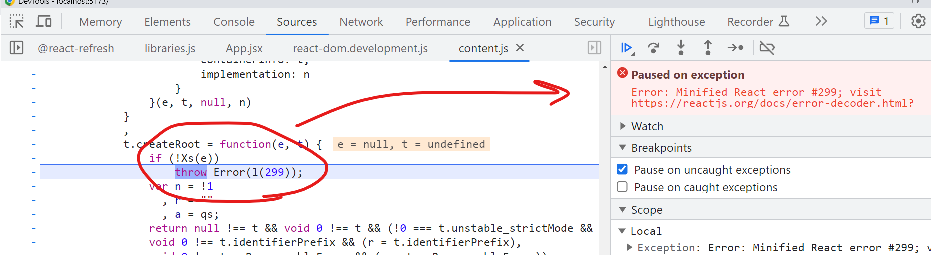 Bug: Minified React error #299 | createRoot(...): Target container is ...