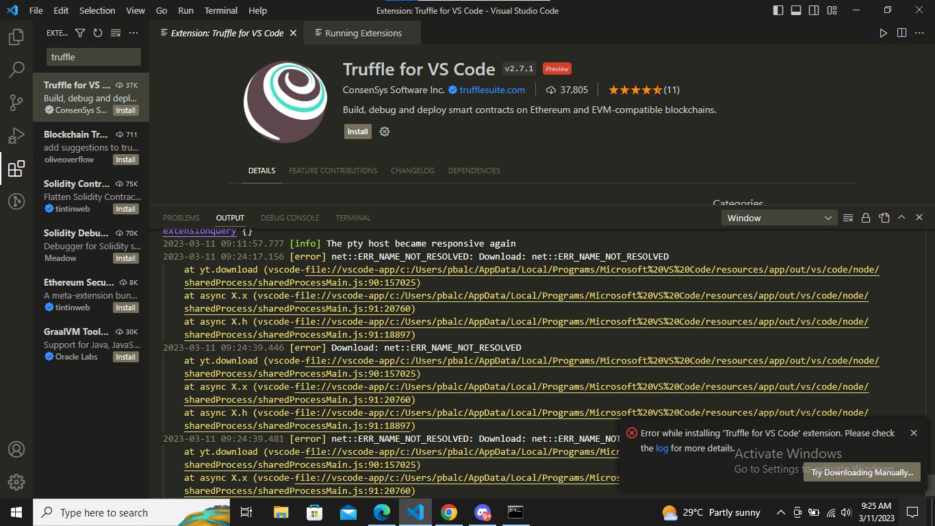 Truffle for vscode extension unable to install. · Issue 305