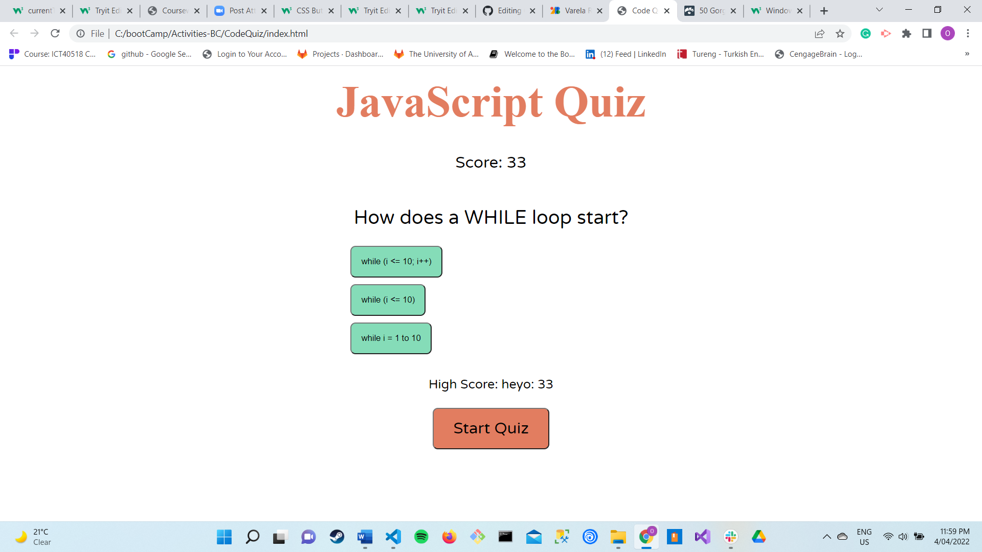 GitHub - orcunSarmis/CodeQuiz: Quiz App with javaScript Web-APIs