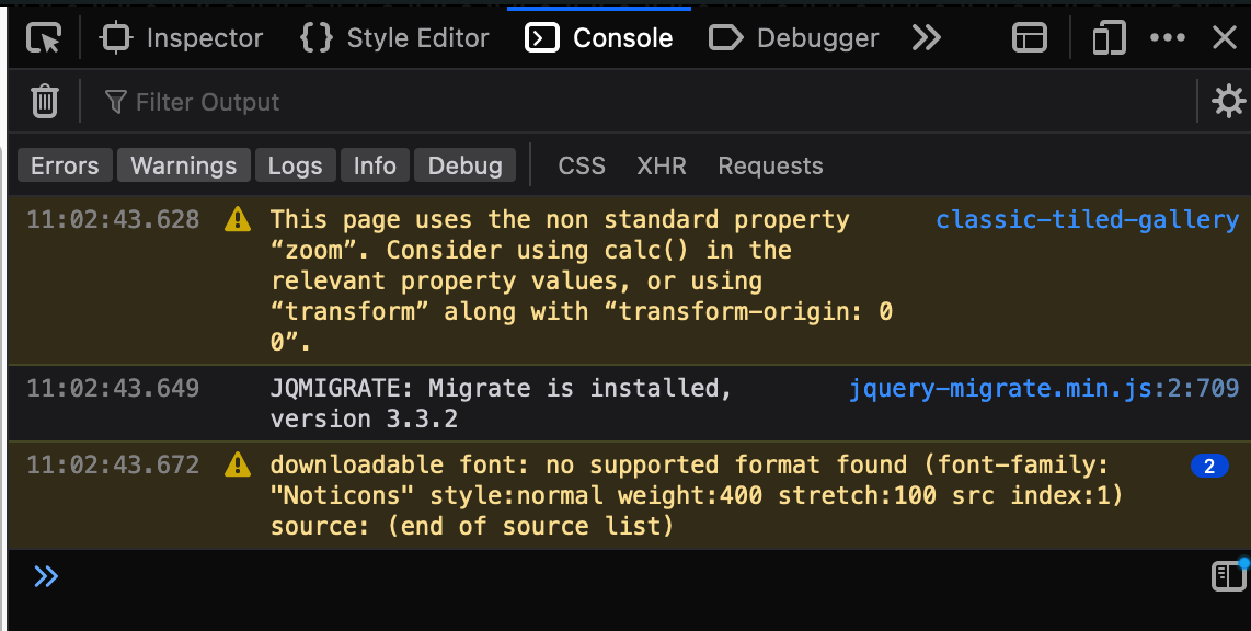 tiled gallery console errors