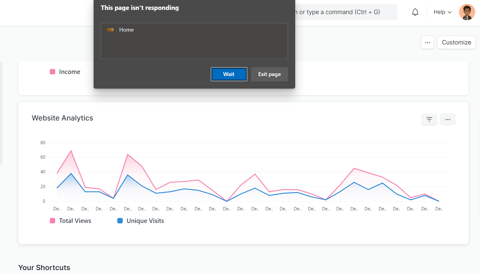Bug: Website Analytics Dashboard always freezes when trying to change ...