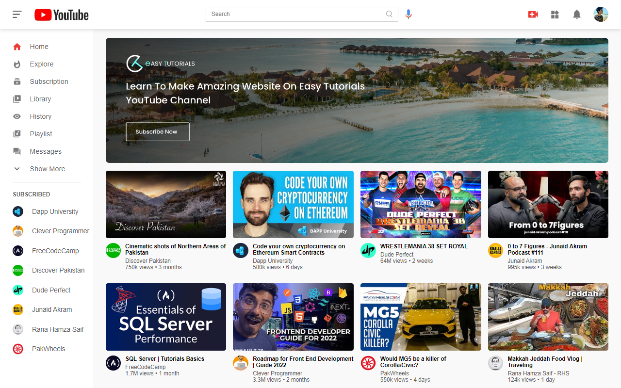 GitHub - MuhammadYasirSiraj/Youtube-Clone: Youtube Clone website on ...
