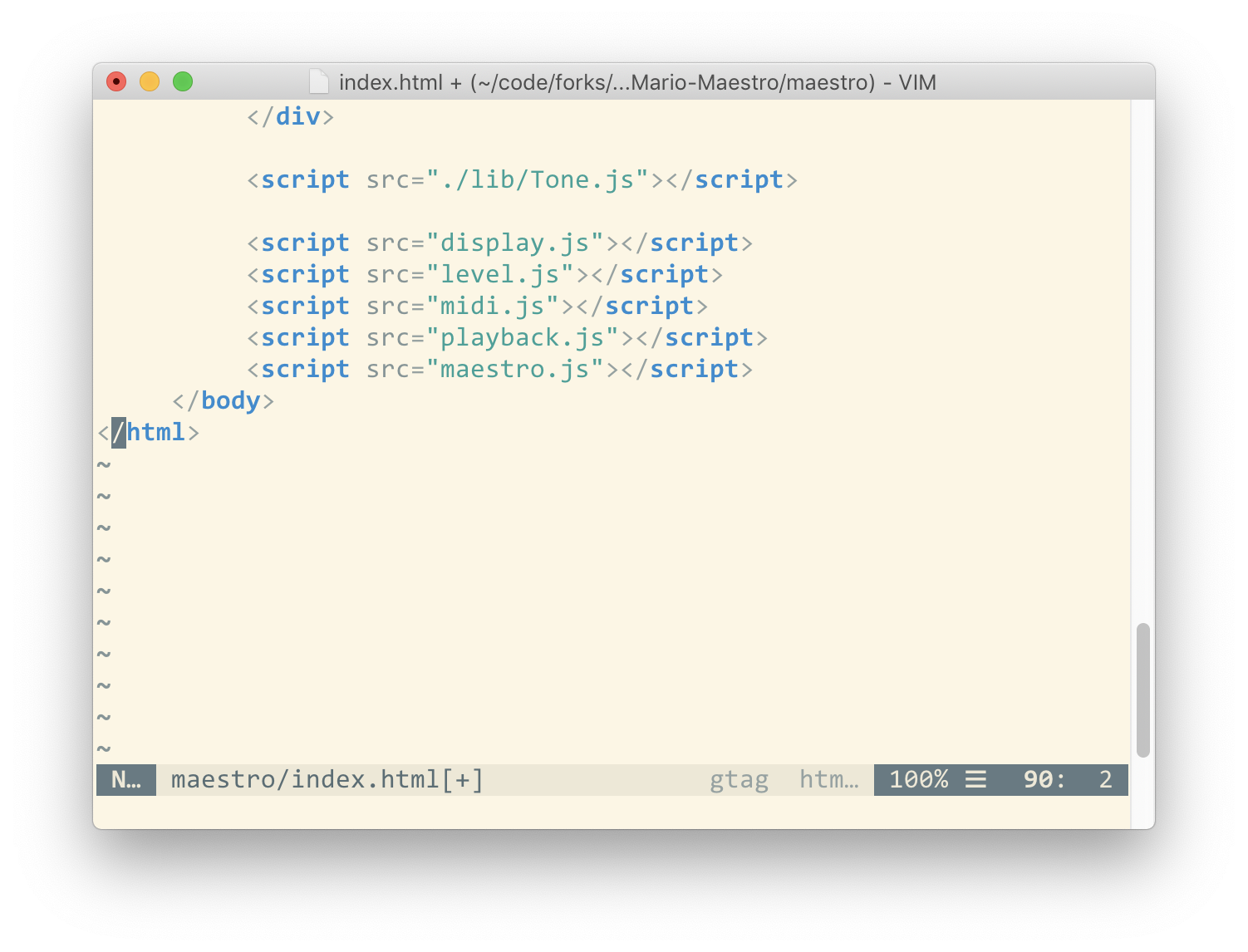 example of scroll bar in MacVim - near bottom of scrollable view