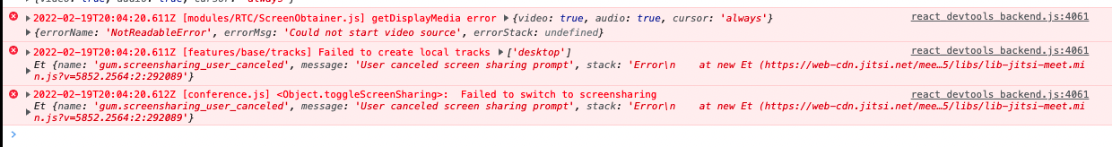 Unable to share the screen on Chrome 98 on macos · Issue #10987 · jitsi ...