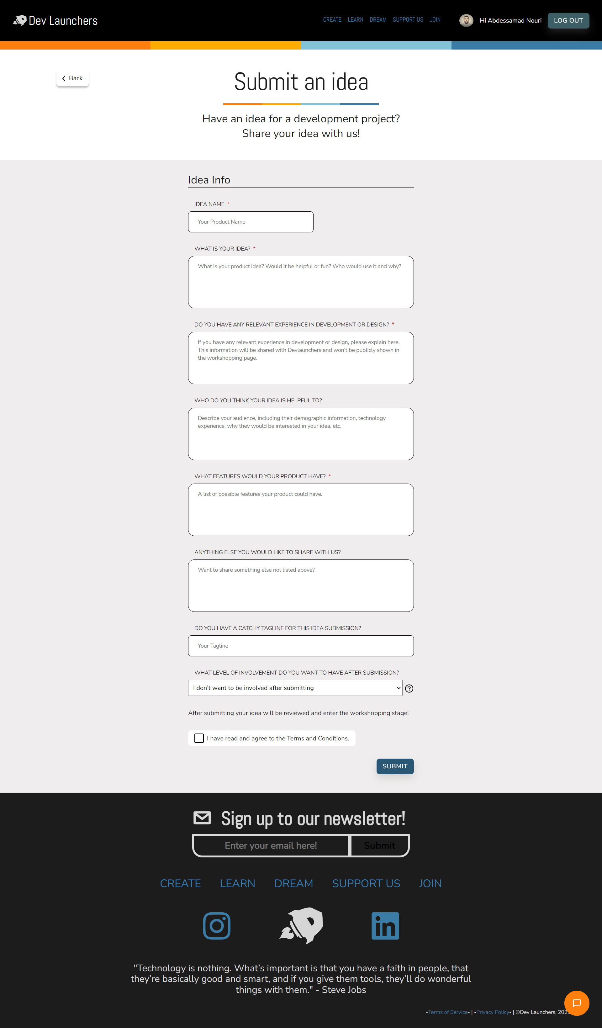 [ENHANCEMENT - DEV] Update design layout and content of idea submission ...