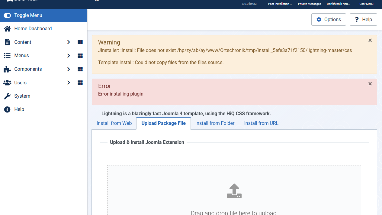 Lightning: Template doesn't install on Joomla 4-Beta-2 · Issue #66 · C ...