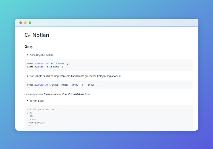GitHub - kutaysahindev/csnotlari: Kendi c# notlarımı derlediğim bir ...