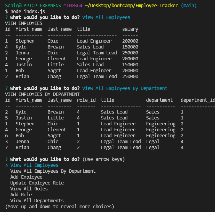 GitHub - stephenobie/Employee-Tracker