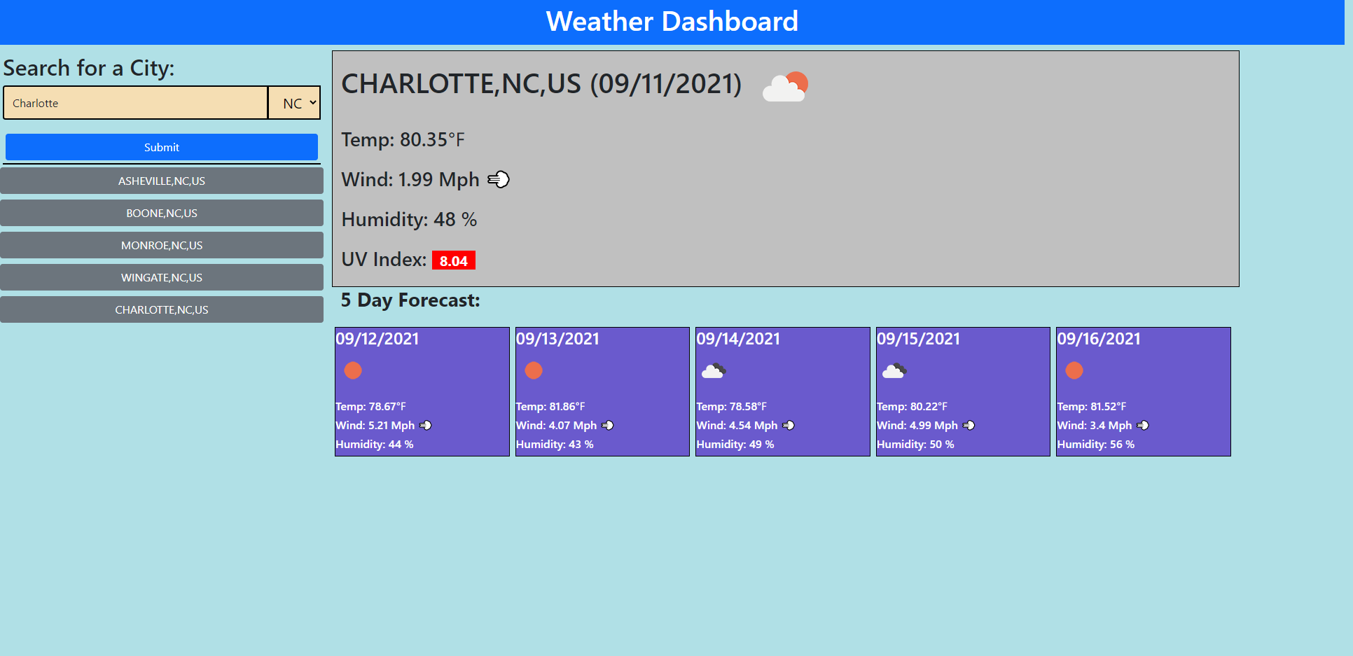 GitHub - cltmedicman/Weather-Dashboard: Weather searching application