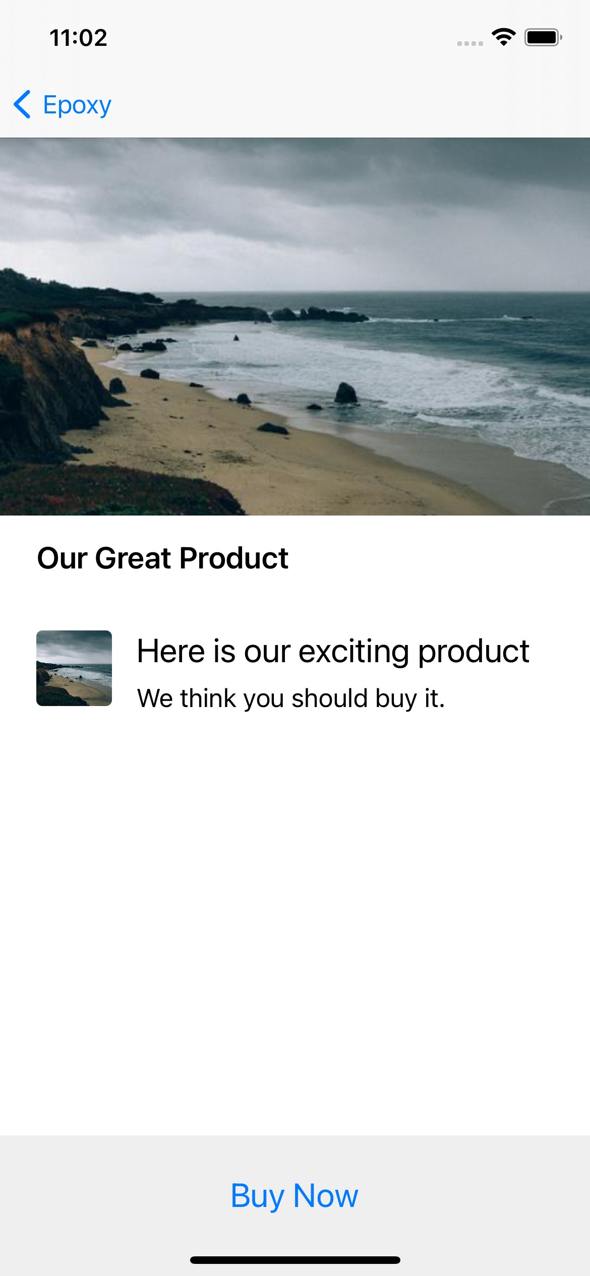 A product page with an image and some text about the product