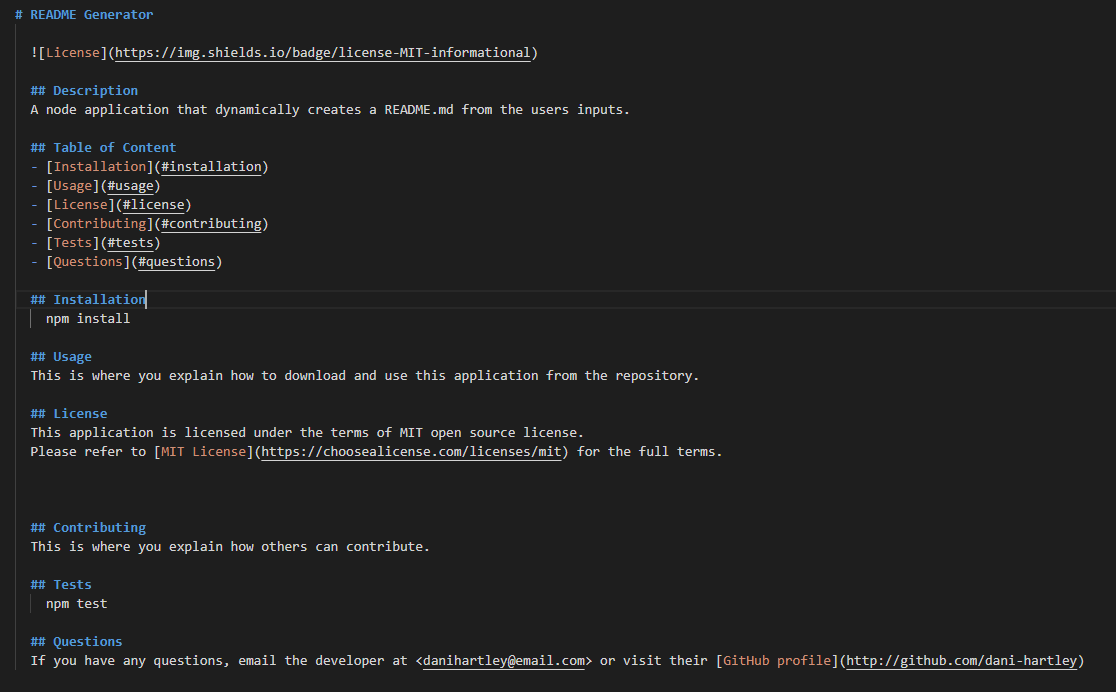 GitHub - dani-hartley/readme-generator: 09 Challenge- Node