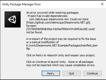 Unity Package manager error when importing steamworks · Issue #9 ...