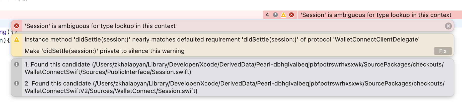 WalletConnectClientDelegate's Session object is ambiguous and conflicts ...
