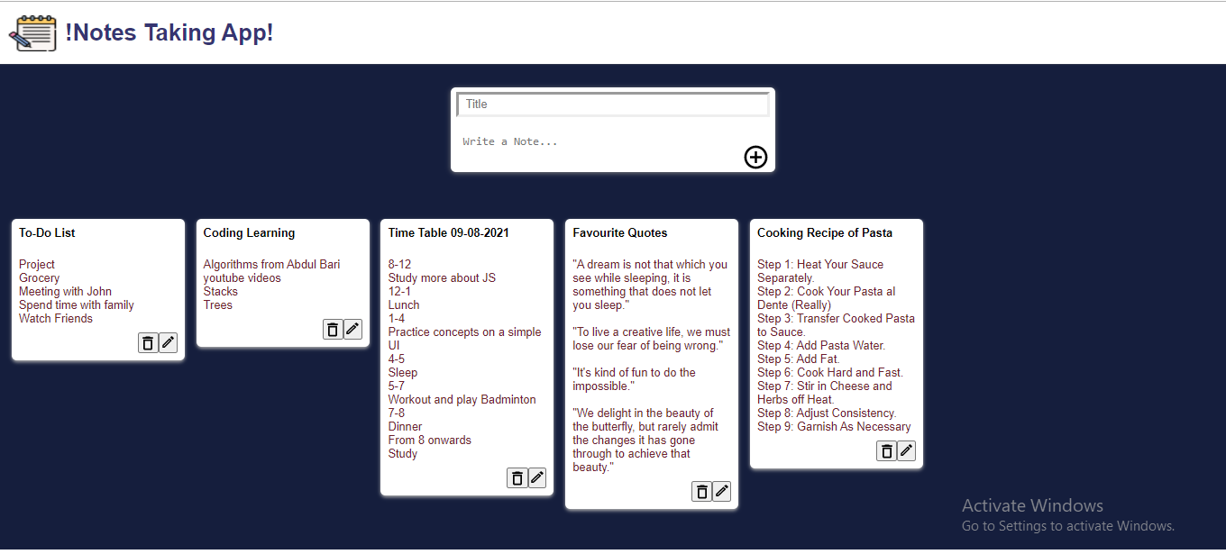 GitHub ShubhiGupta15/NotesTakingAppusingReact