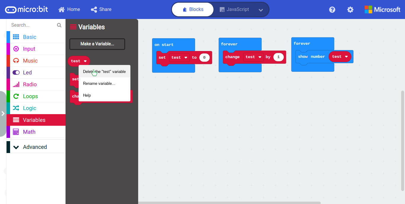 deleting variables bug · Issue #3939 · microsoft/pxt-microbit · GitHub