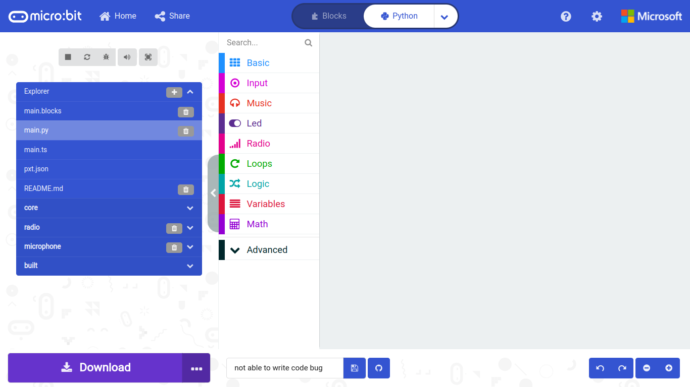 Pxt Micro Bit Bug: not able to write any code · Issue #3967 · microsoft/pxt-microbit ...