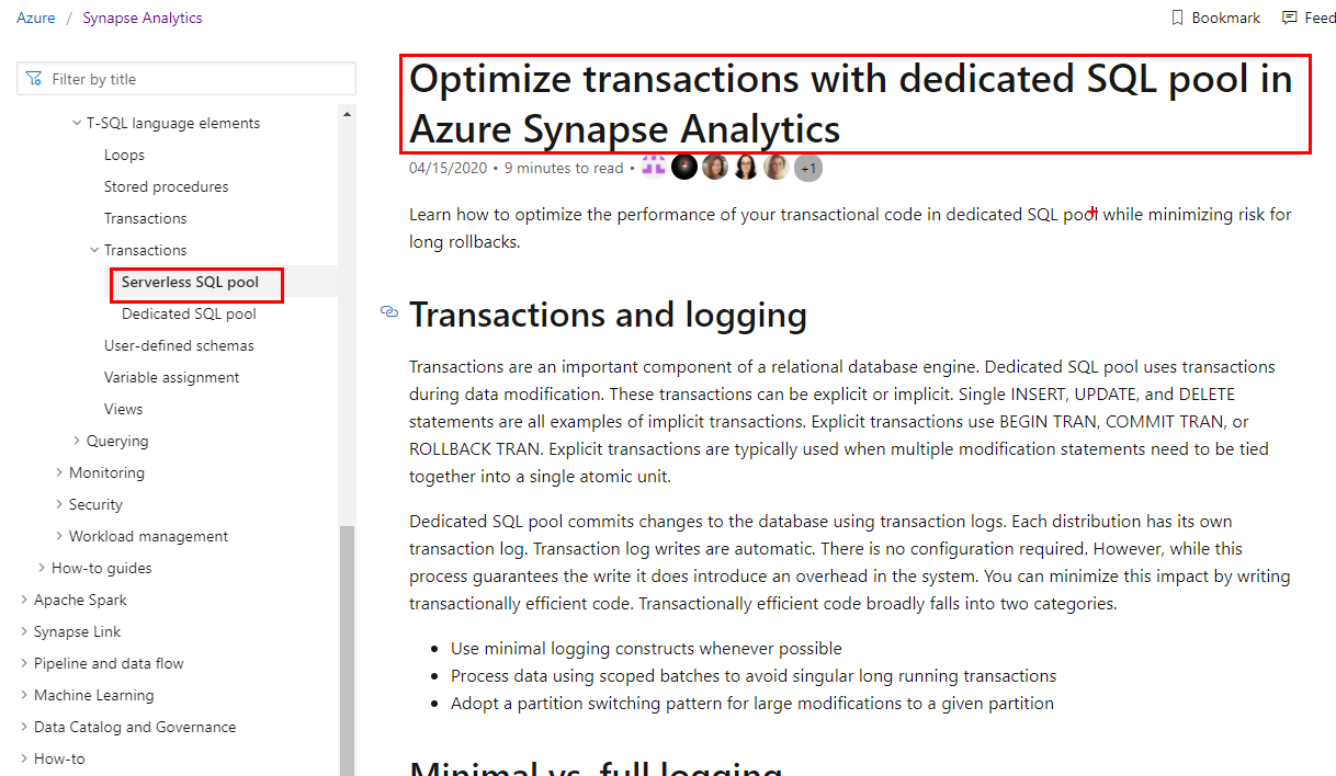 incorrect link title for transactions -> serverless pools · Issue ...