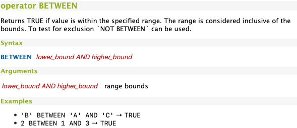 BETWEEN/NOT BETWEEN functions syntax is not inline with others · Issue ...